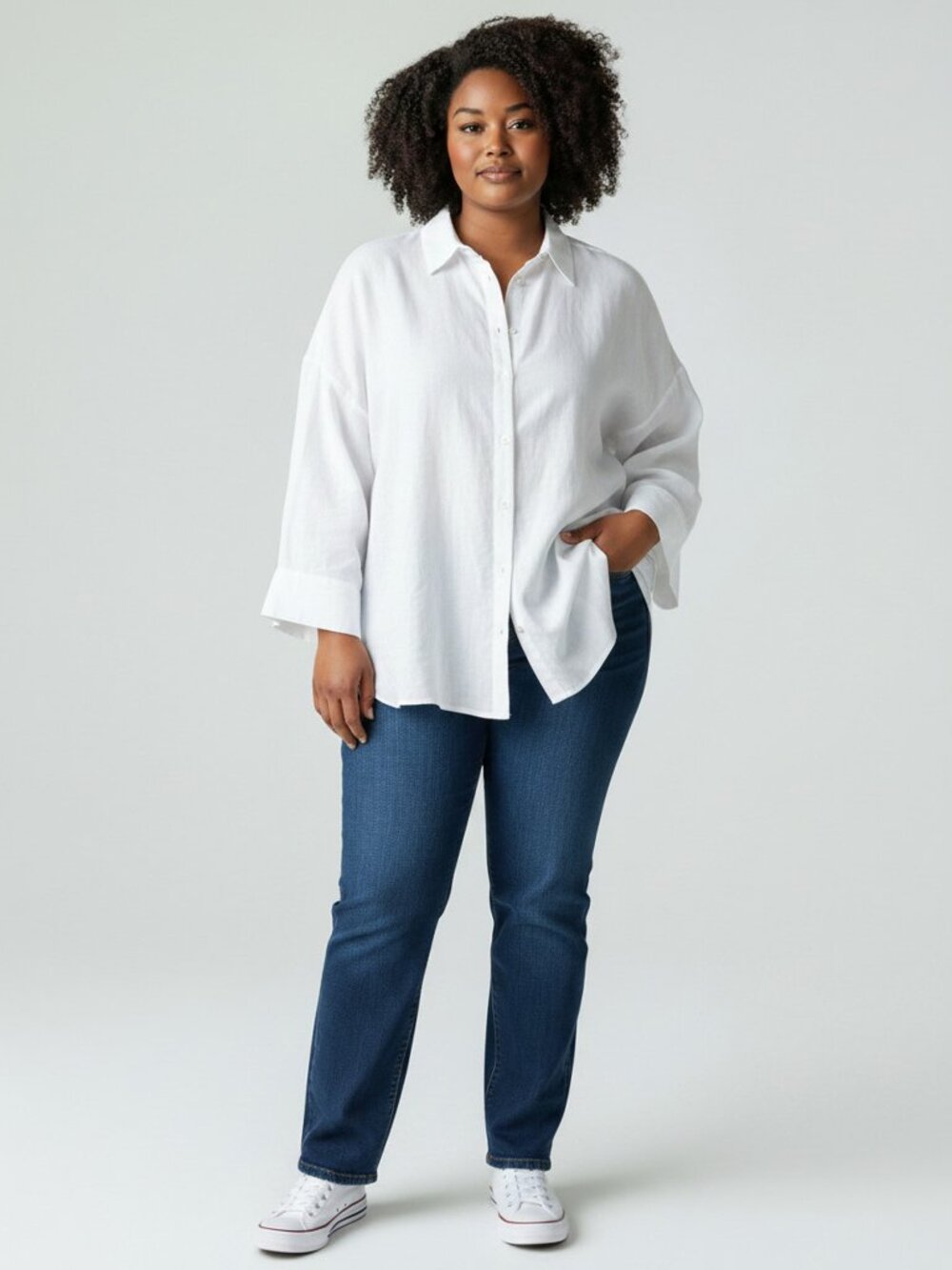 Primark 100% Cotton White Long sleeves Blouse Oversized Drop Shoulder Long L